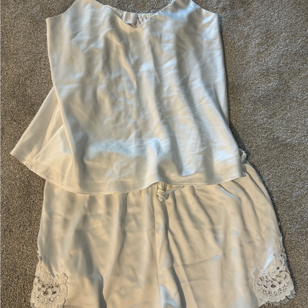 Elegant White Satin Pajama Set